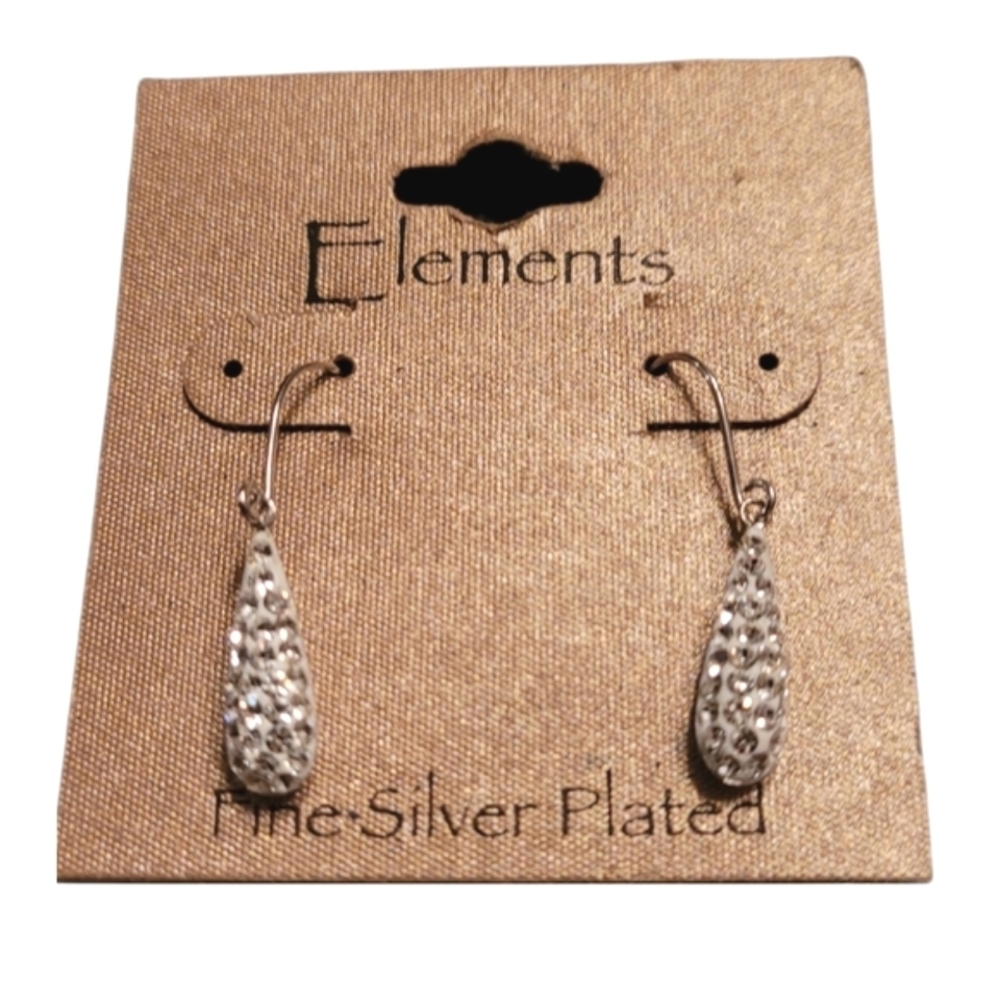 Elements‎ - Fine Silver Plated Crystal Encrusted Tear Drop Earrings